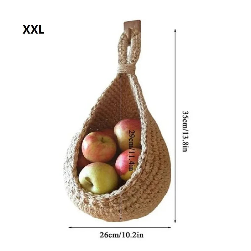 XS-2XL Handwoven Wall Hanging Fruit Vegetable Basket Teardrop Plant Basket Kitchen Table Wall Hanging Storage Basket Container