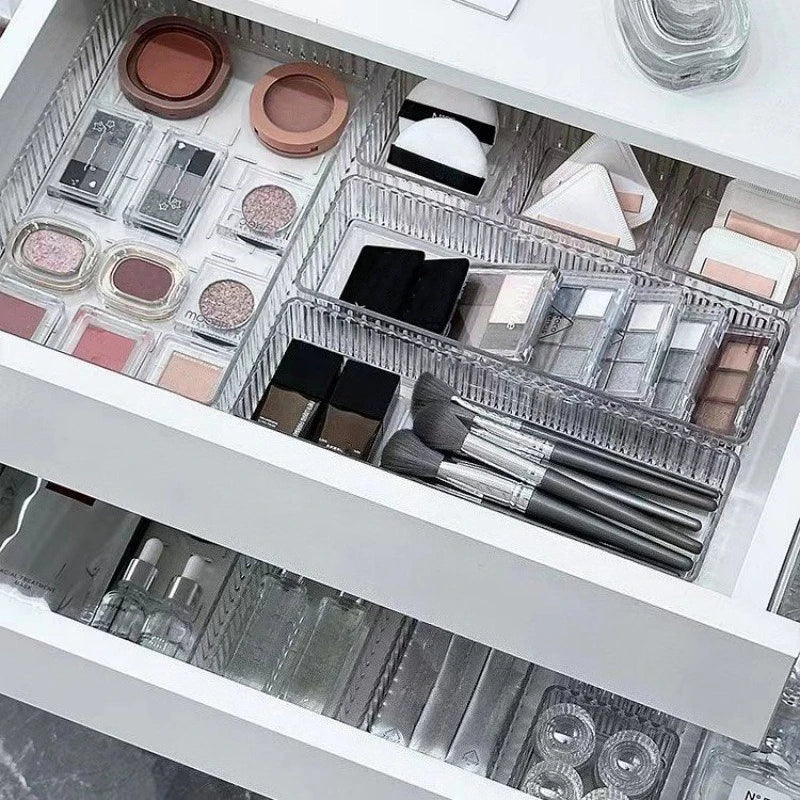 Stackable Acrylic Drawer Organizer - Adjustable Divider Trays for Cosmetics, Modular Makeup Storage Box