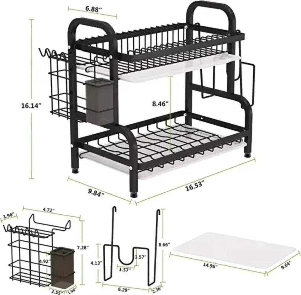 Dish Drying Rack Bowl Racks Large Rust-proof Dish Drainer with Utensil Holder 3 Layer Secure Kitchen Utensil Storage Drainboard