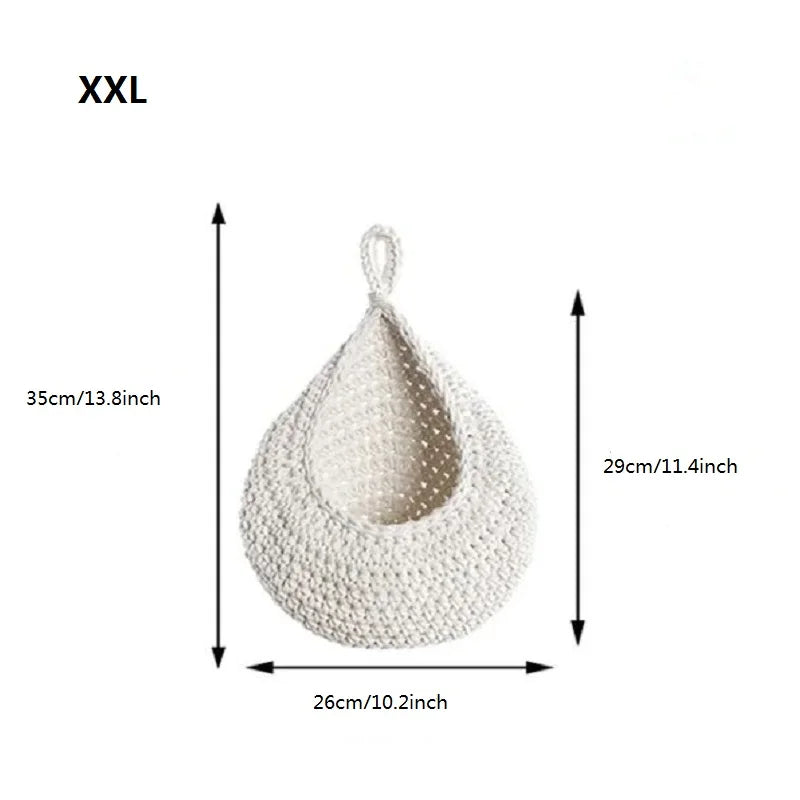 XS-2XL Handwoven Wall Hanging Fruit Vegetable Basket Teardrop Plant Basket Kitchen Table Wall Hanging Storage Basket Container