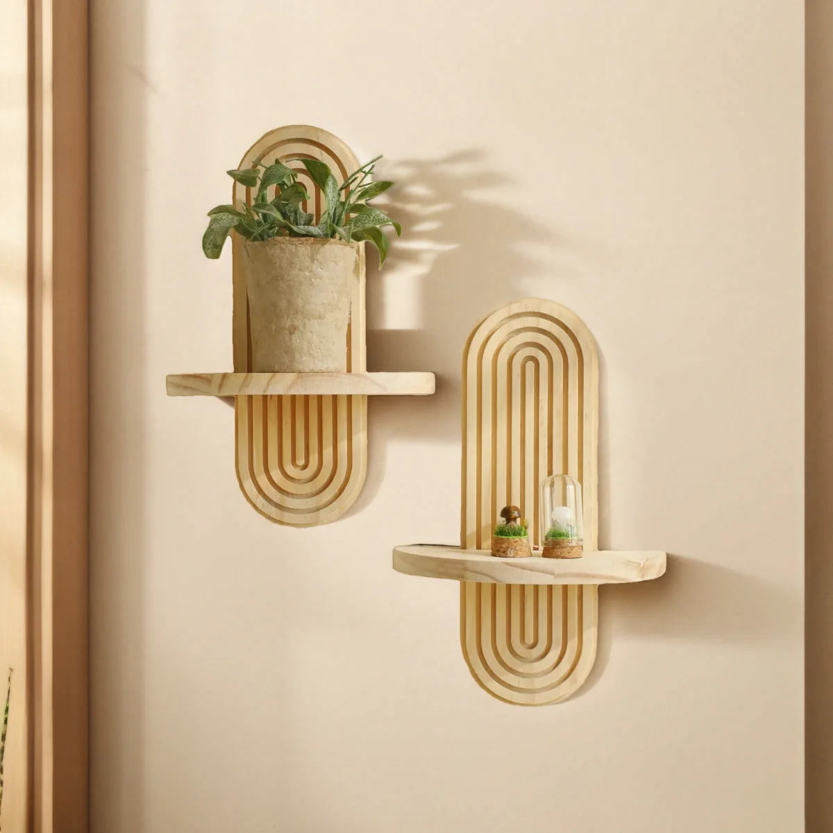 Wooden Wall Mounted Shelves, Boho Style Rack, Modern Home Decor for Living Room, Bathroom Display Decoration ﻿