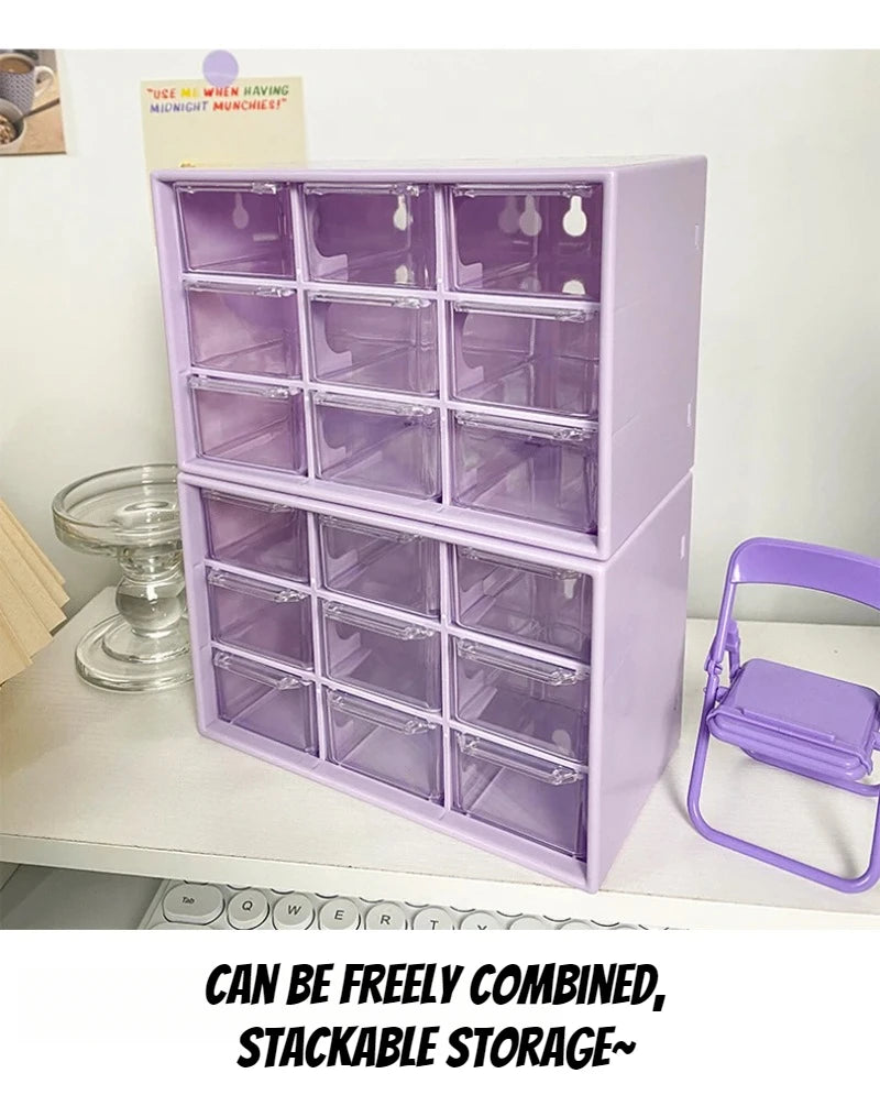 Transparent Small Drawer 9 Grids Desktop Storage Boxes Organizer Partitioned Student Desk Wall-mounted Sundries Storage Box Cute