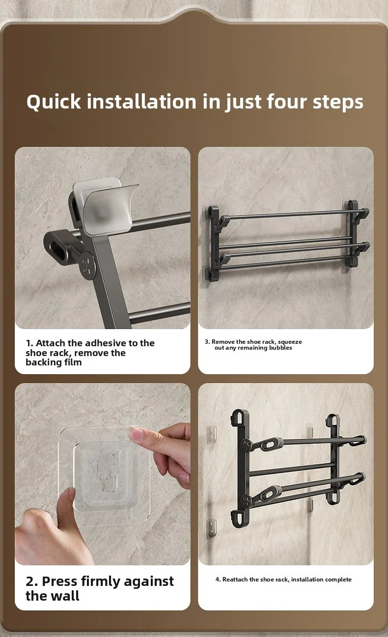 Multi-Functional Wall-Mounted Batoom oe Ra Foldable Metal Storage Organizer for Toiletries And Footwear behind Door