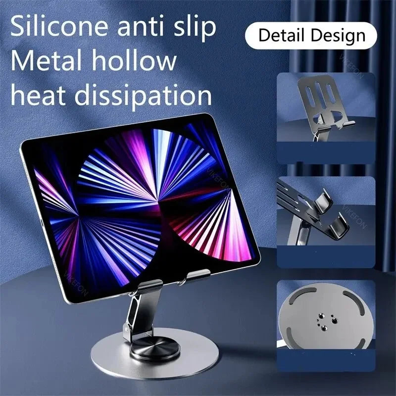 720 Rotating Aluminum Portable Tablet Stand for iPad Adjustable Flexible Folding Lazy Desktop Live Cell Phone Holder Mount