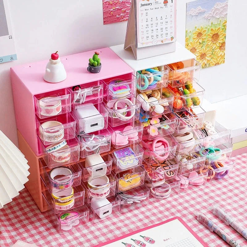 Transparent Small Drawer 9 Grids Desktop Storage Boxes Organizer Partitioned Student Desk Wall-mounted Sundries Storage Box Cute