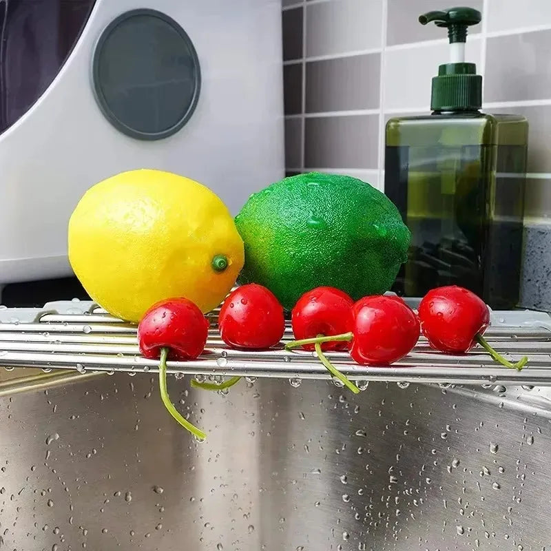 Roll Up Triangle Dish Drying Rack Kitchen Sink Organizer Corner Over the Sink Sponge Rag Holder Foldable Stainless Steel Drainer