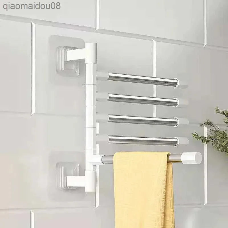 Perforation-free Bathroom Towel Rack Rotary Wall Hanging Storage Multi-layer Organizer Versatile Stylish Foldable Hanging Rod