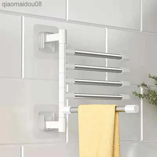 Perforation-free Bathroom Towel Rack Rotary Wall Hanging Storage Multi-layer Organizer Versatile Stylish Foldable Hanging Rod