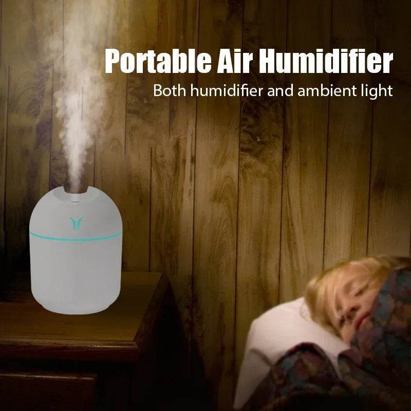 1pc Portable USB ultrasonic air humidifier, essential oil diffuser, car purifier with LED light romantic light