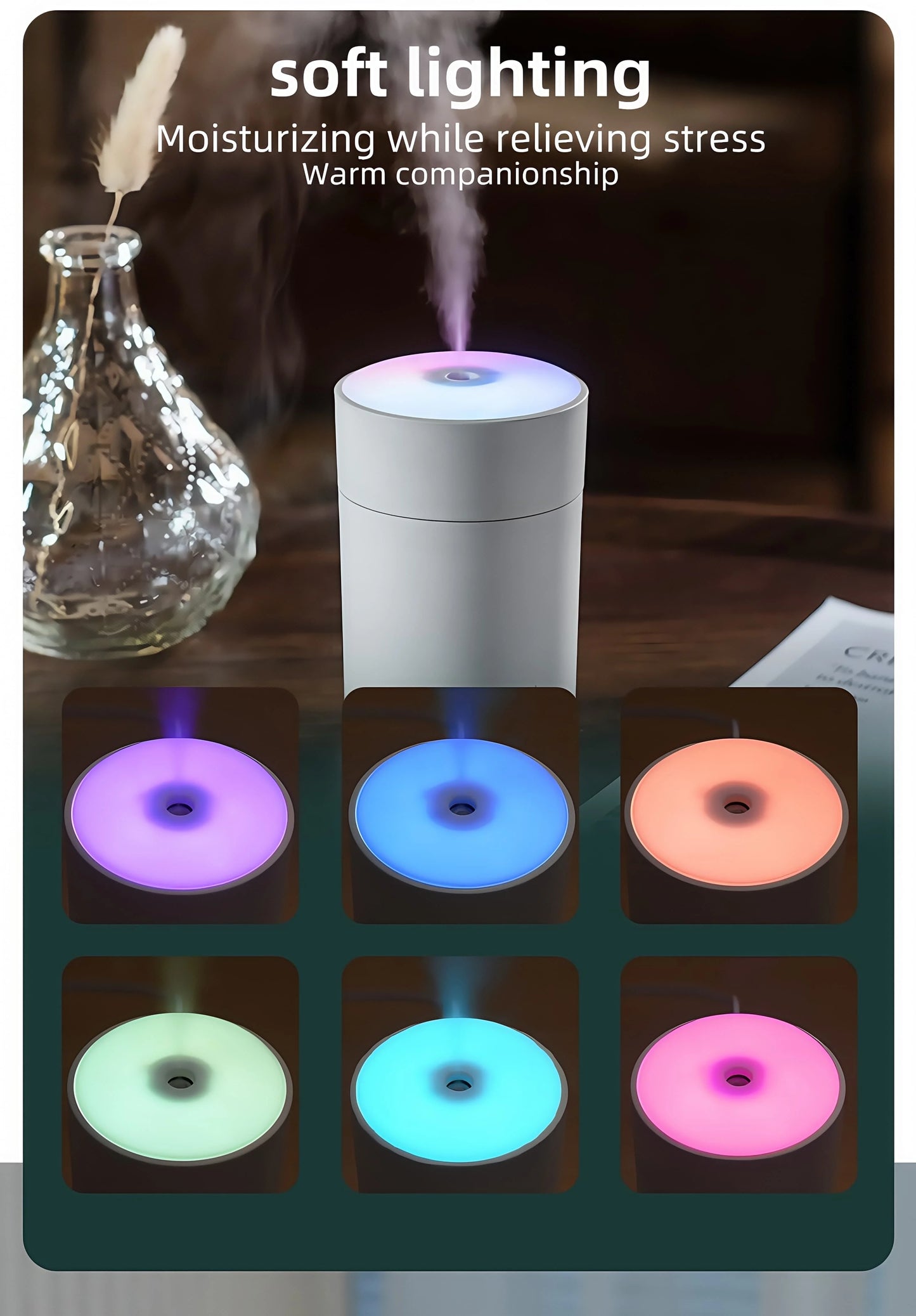 200ML Car Air Humidifier Portable Mini Spray Mist Humidifier with LED Light USB Powered Essential Oil Diffuser For Bedroom Home