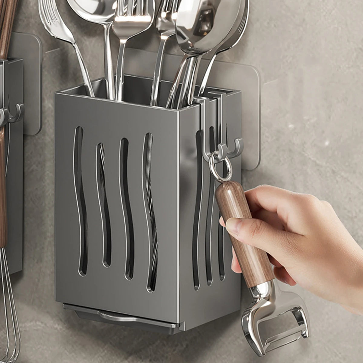 New Kitchen Chopsticks Holder Multifunctional Hanging Utensil Drying Rack Hooks No Drilling Wall Mounted Spoon Fork Holders