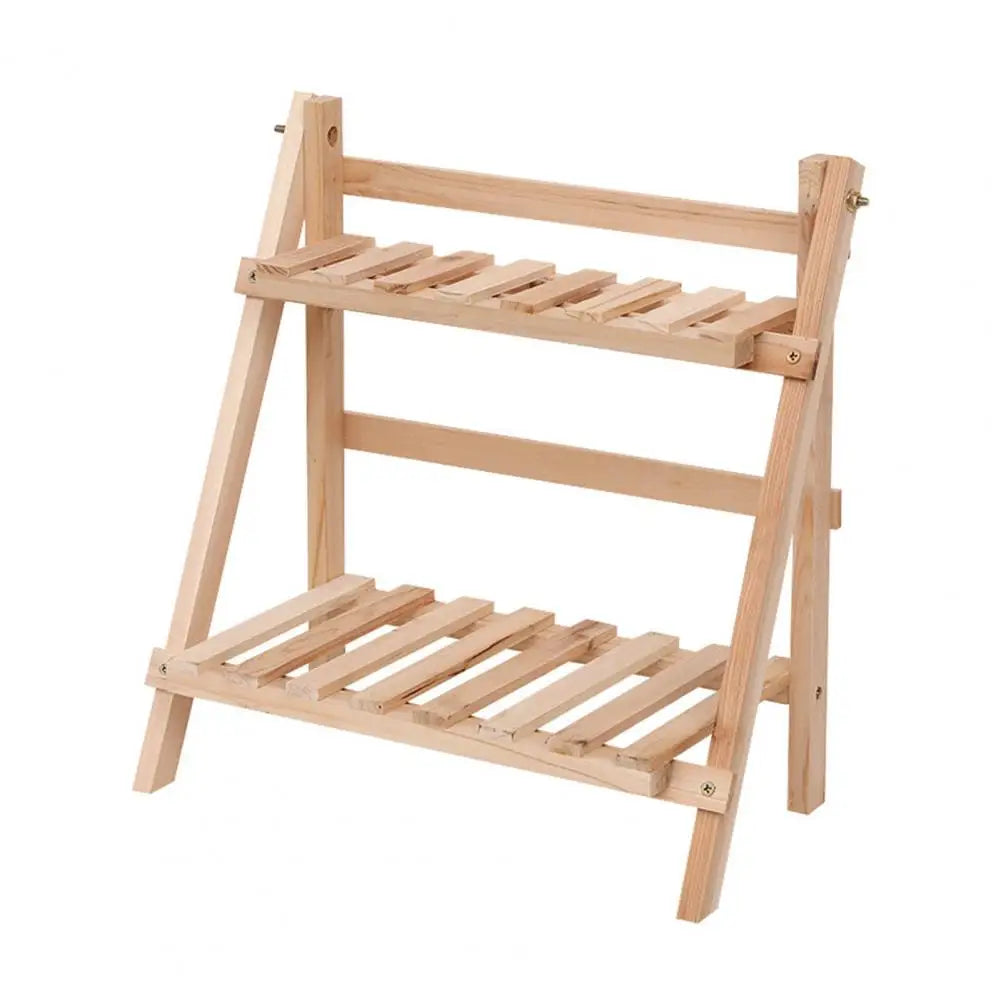 Small Wooden Plant Stand Foldable Wooden Desktop Storage Rack Double Layer Design for Plants Decorative Items Smooth Edge Burr