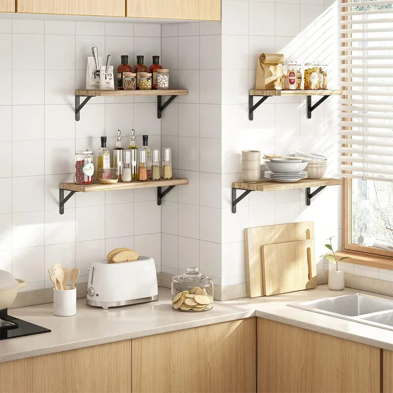 1PC Wooden Shelf Wall Mounted Floating Shelves Home Decorative Storage Rack Display Organizer For Living Room Kitchen Bathroom