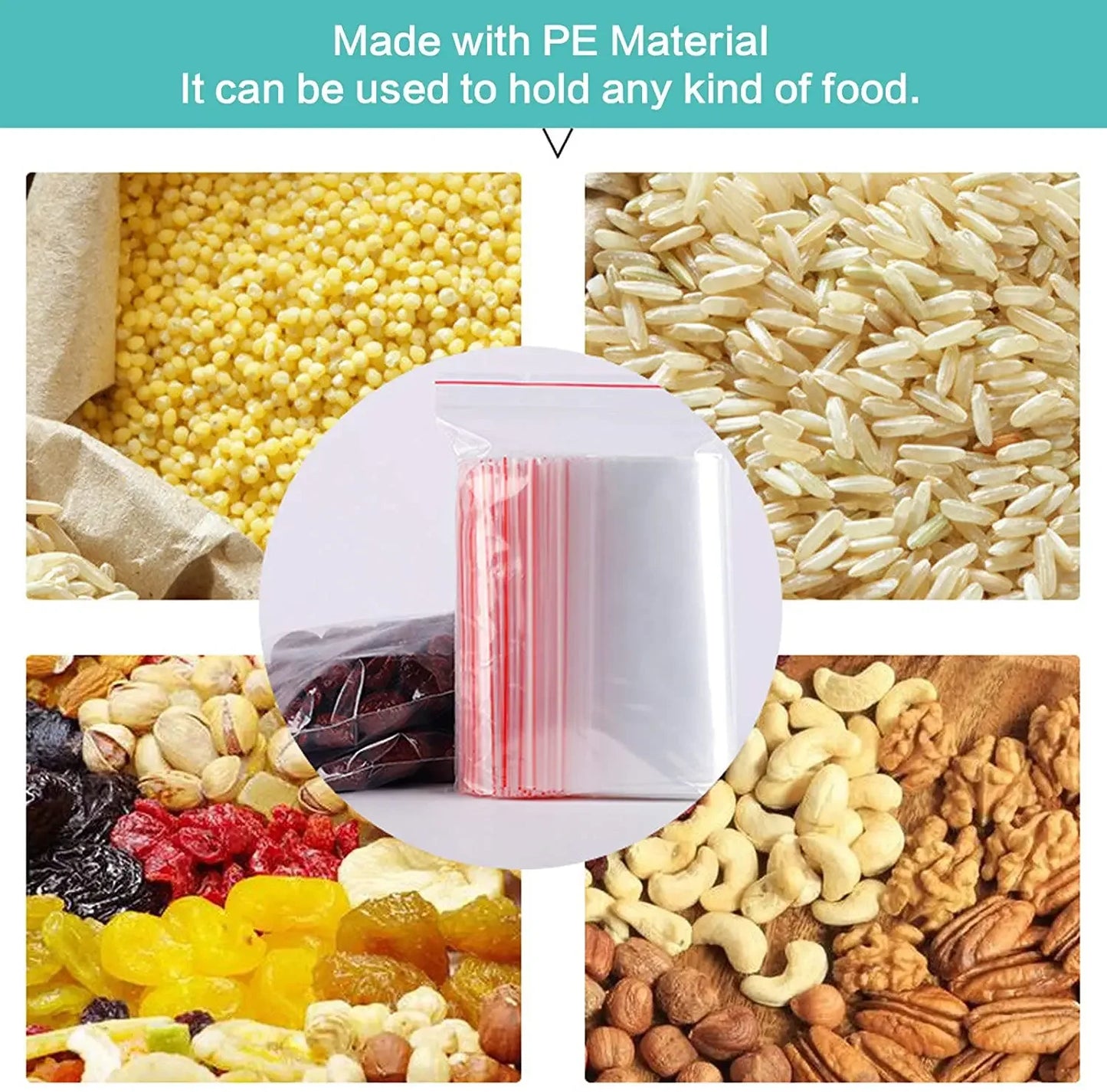 200/100Pcs Thicken Zipper Sealed Bags Clear Plastic Storage Bag for Small Jewelry Food Packing Reclosable Zippers Sealing Pouch