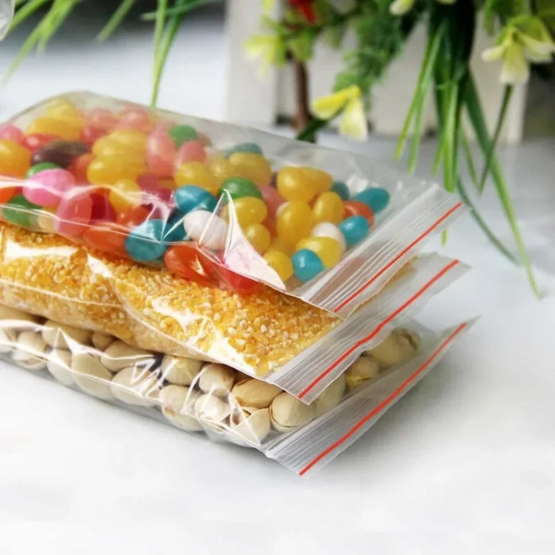 200/100Pcs Thicken Zipper Sealed Bags Clear Plastic Storage Bag for Small Jewelry Food Packing Reclosable Zippers Sealing Pouch