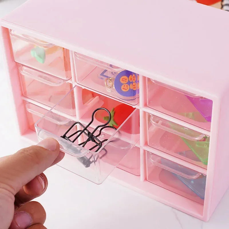 Transparent Small Drawer 9 Grids Desktop Storage Boxes Organizer Partitioned Student Desk Wall-mounted Sundries Storage Box Cute